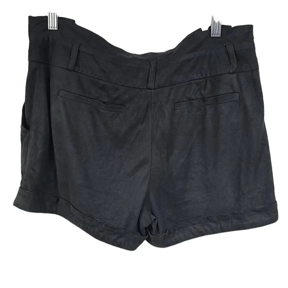 Love Culture Suede Charcoal Gray High Waisted Shorts Pleated Microfiber Chamois